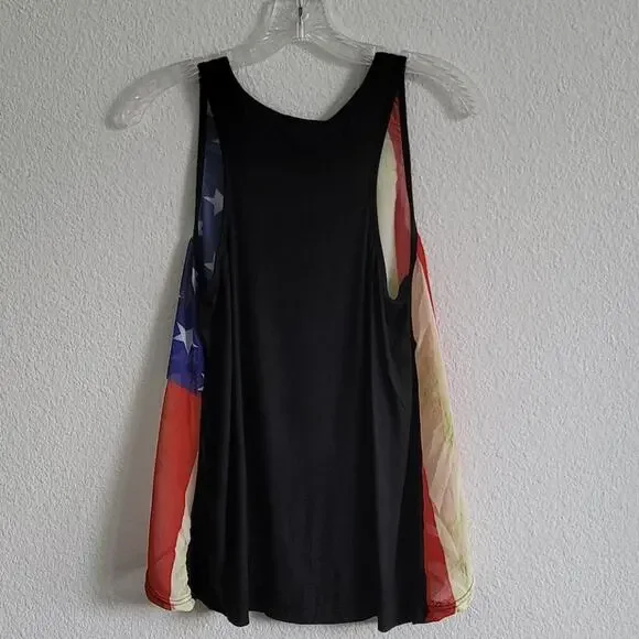USA Tank Top American Flag Sleeveless High Low Hem Size Small Black - Picture 6 of 9
